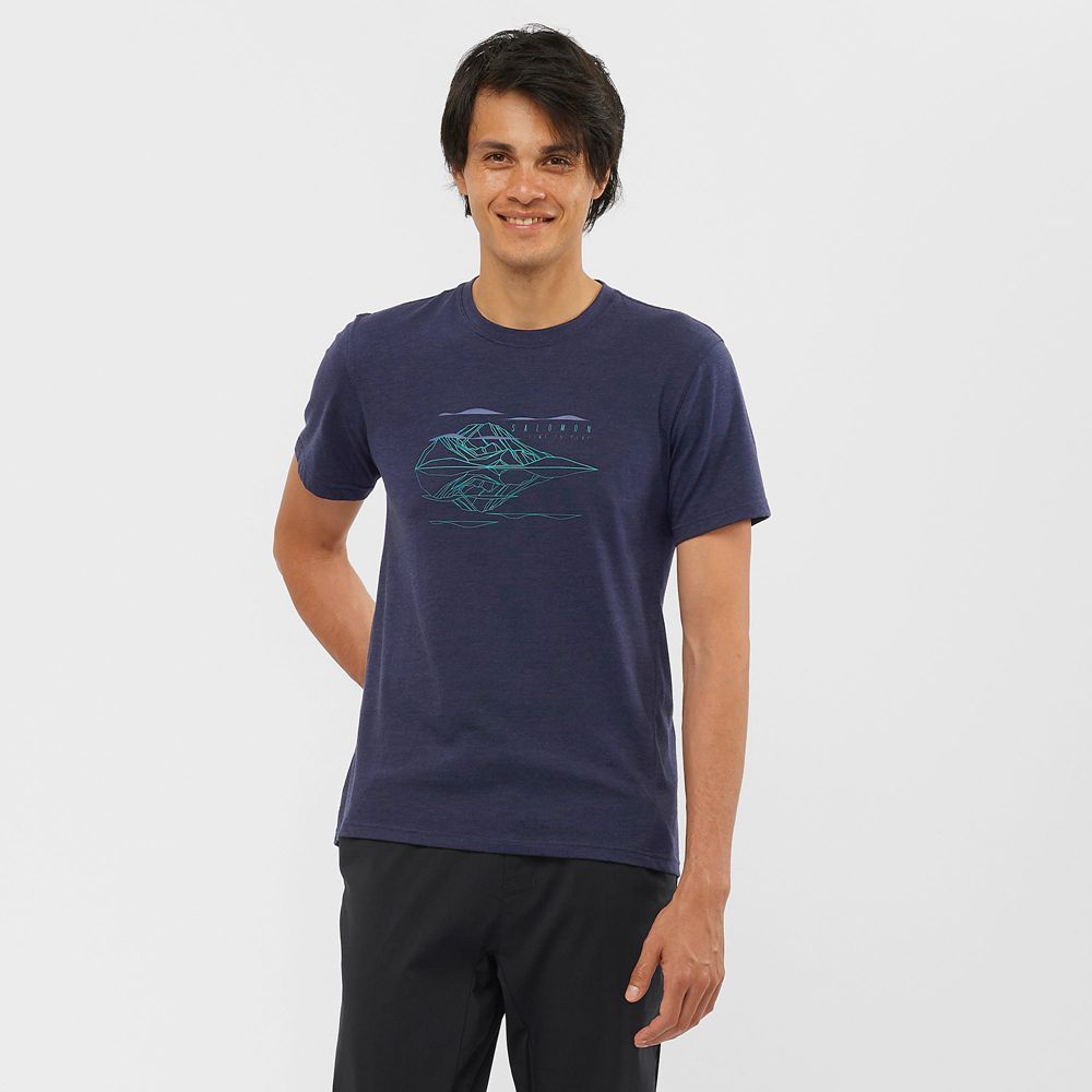 SALOMON OUTRACK BLEND Philippines - Men's Tee Shirt - Navy | 927035-LRV